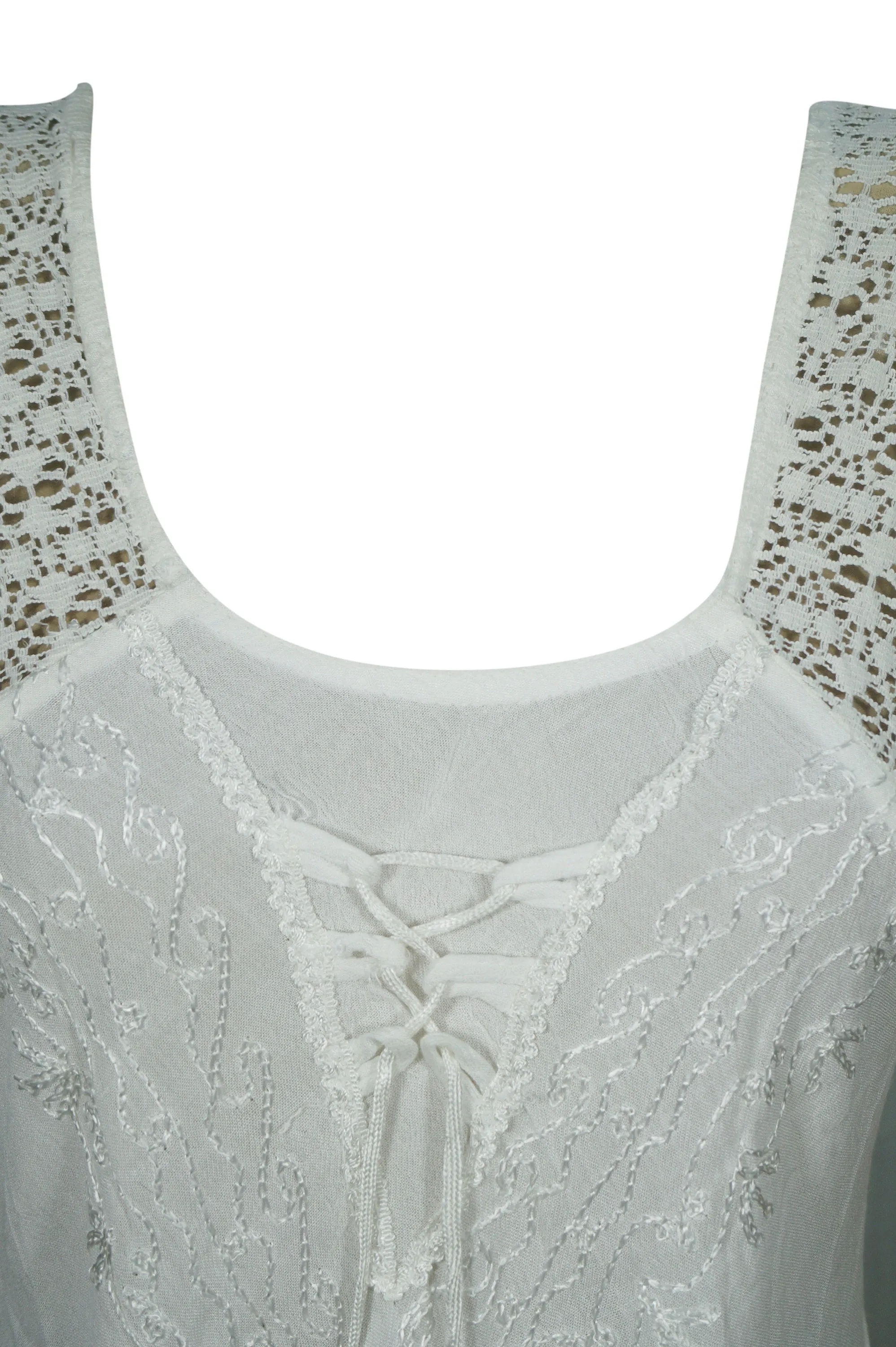 White Floral Summer House Dress, Boho Embroidered Dress, S/M