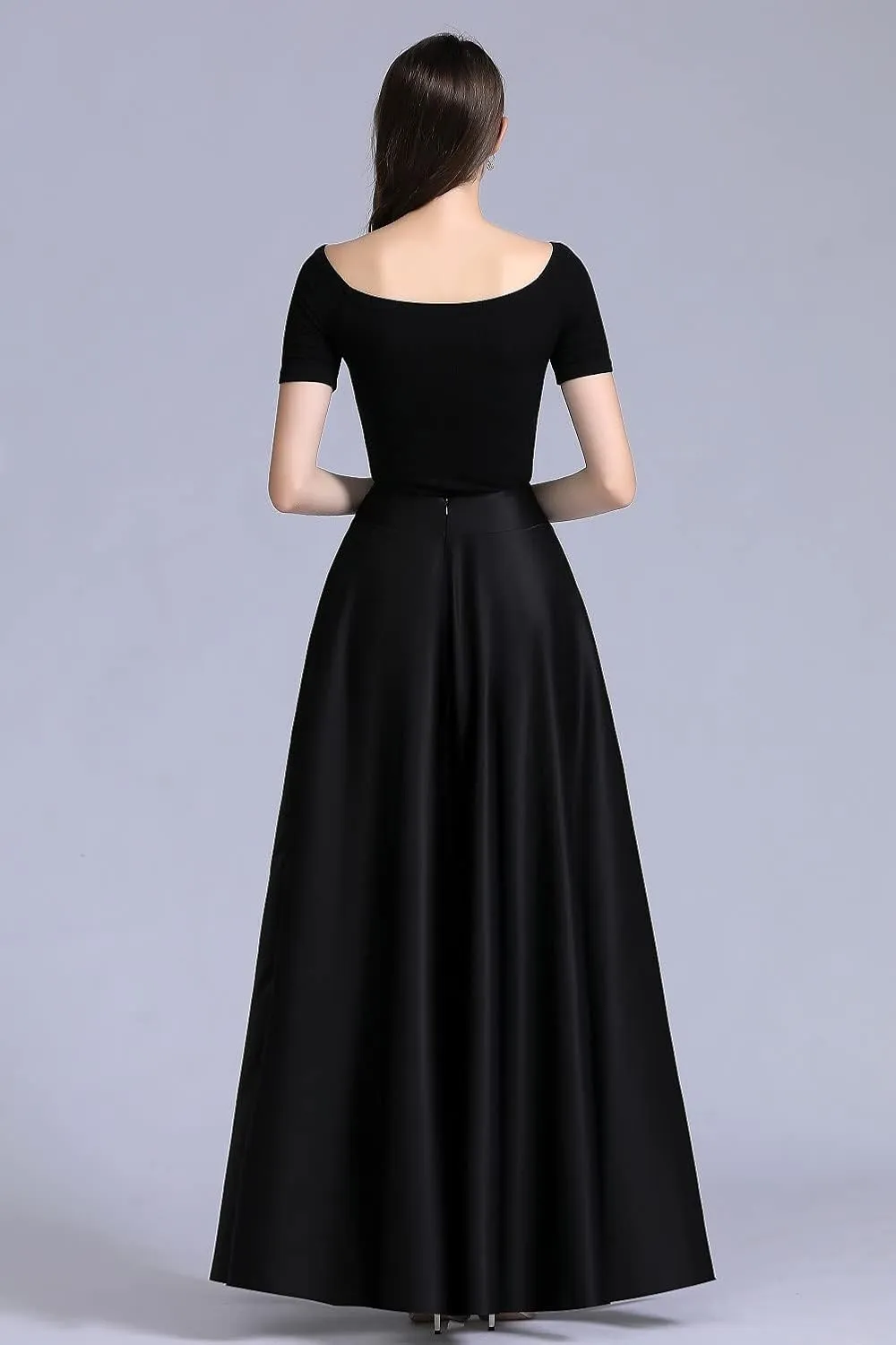 Women Long Satin Skirts A-Line Flared Maxi Skirts Floor Length Formal Prom Party Skirts with Pockets