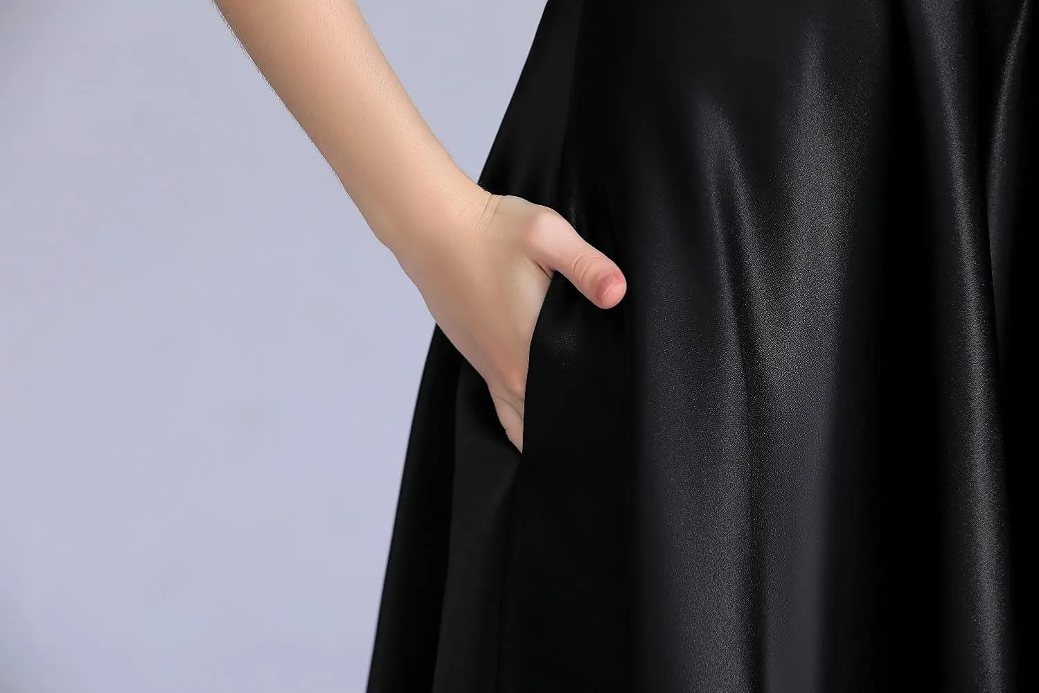 Women Long Satin Skirts A-Line Flared Maxi Skirts Floor Length Formal Prom Party Skirts with Pockets