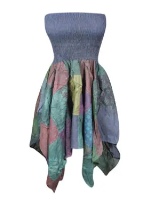 Women’s Boho Patchwork Sundress, Grey 2 in 1 Maxi Skirt Patchwork Dress S/M