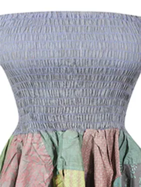 Women’s Boho Patchwork Sundress, Grey 2 in 1 Maxi Skirt Patchwork Dress S/M