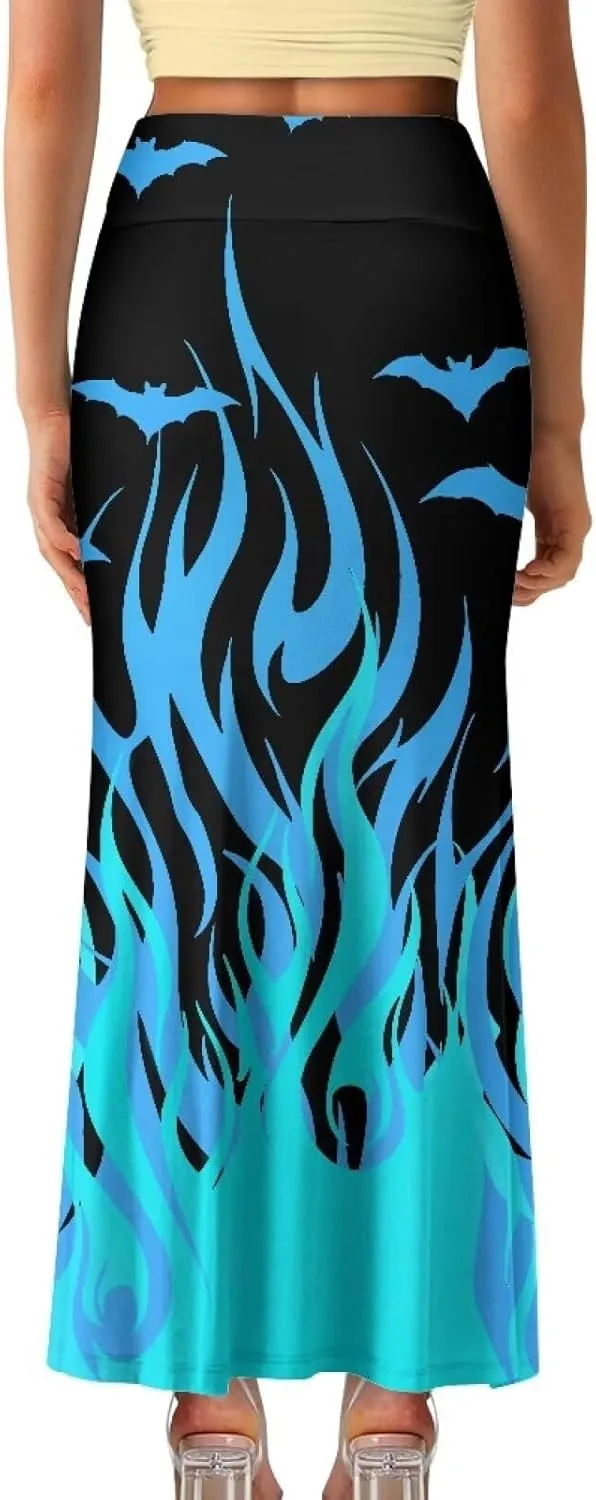 Women's Flared Midi Skirt Elastic High Waist Maxi Skirts Casual Flowy A Line Beach Long Skirt with Side Zipper