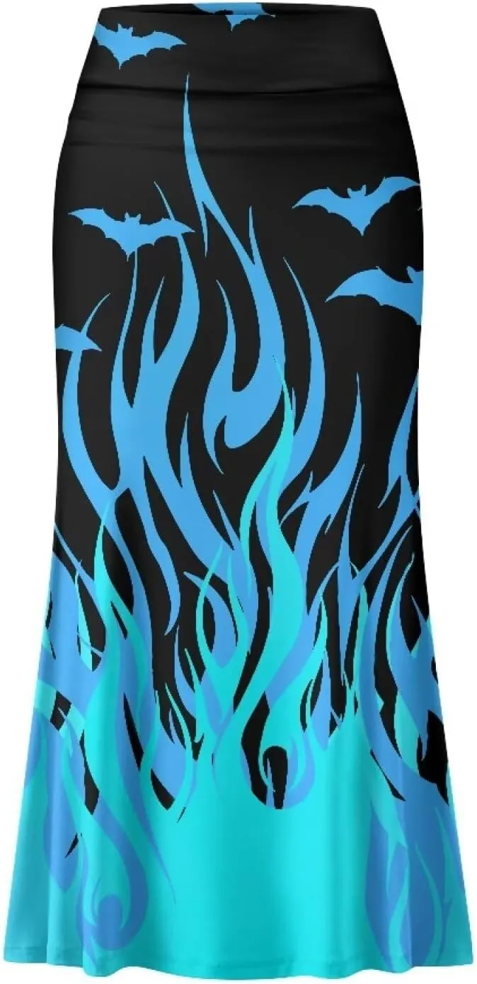Women's Flared Midi Skirt Elastic High Waist Maxi Skirts Casual Flowy A Line Beach Long Skirt with Side Zipper