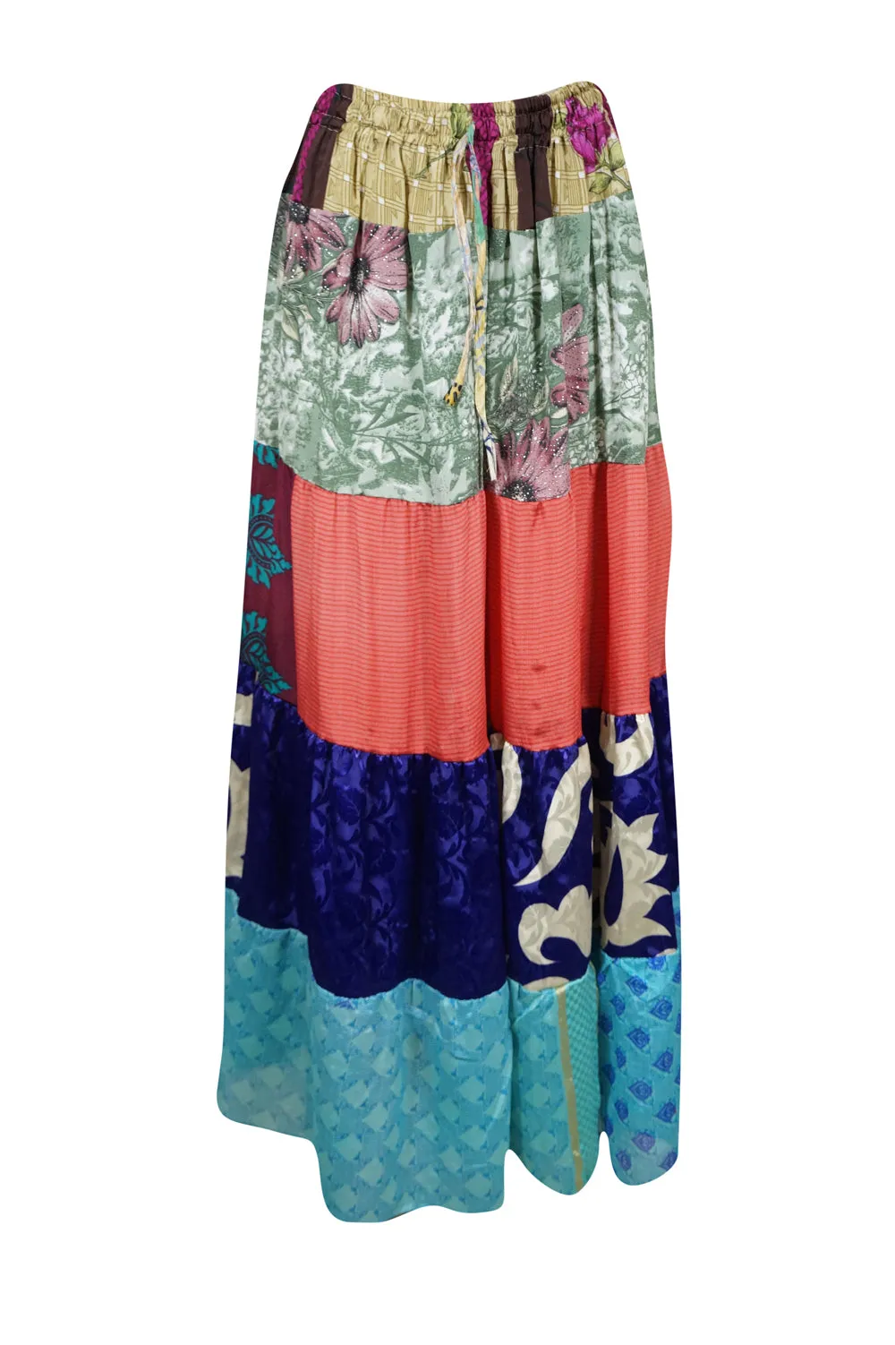 Womens Long Maxi Skirt Red, Blue Patchwork Boho Skirts S/M/L