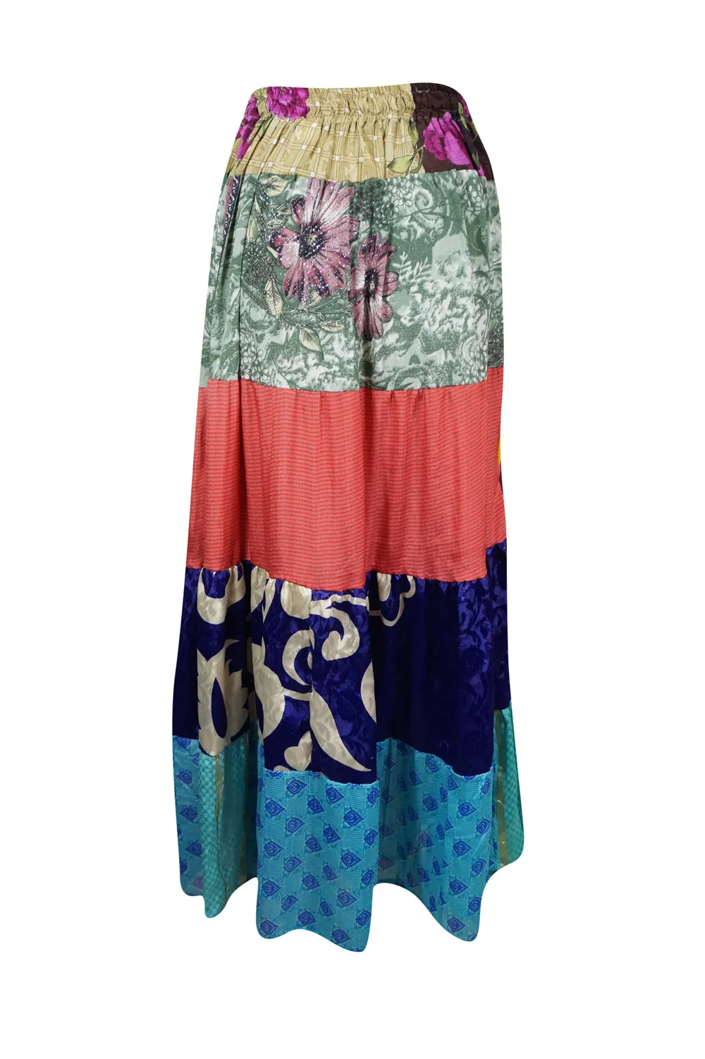 Womens Long Maxi Skirt Red, Blue Patchwork Boho Skirts S/M/L