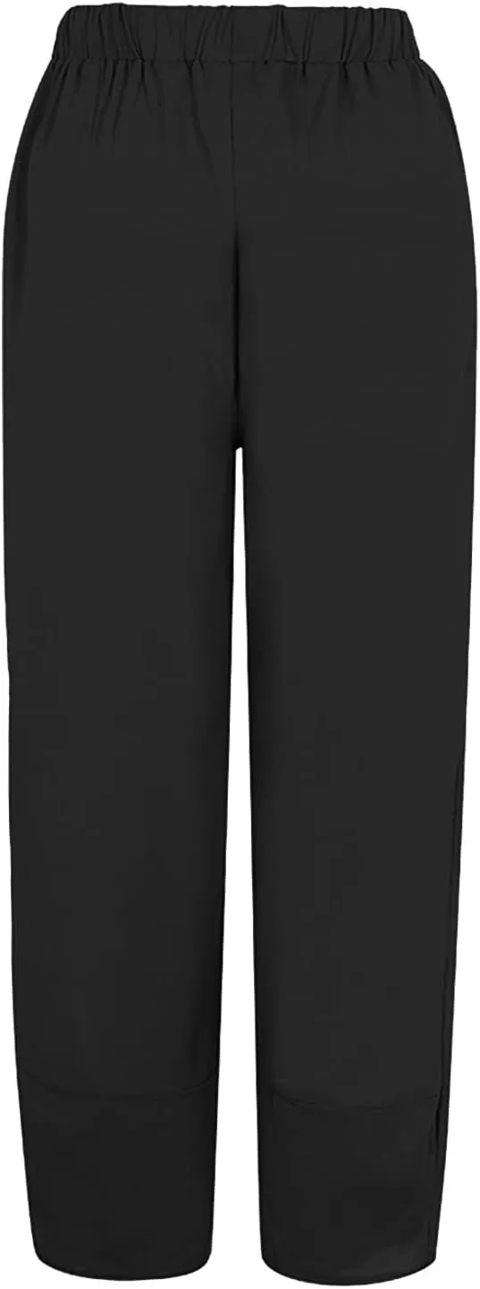 Women's Pants Fashion Baggy Pants Petite Summer Straight Leg Elastic Waist Trousers with Pockets