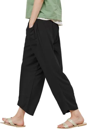 Women's Pants Fashion Baggy Pants Petite Summer Straight Leg Elastic Waist Trousers with Pockets