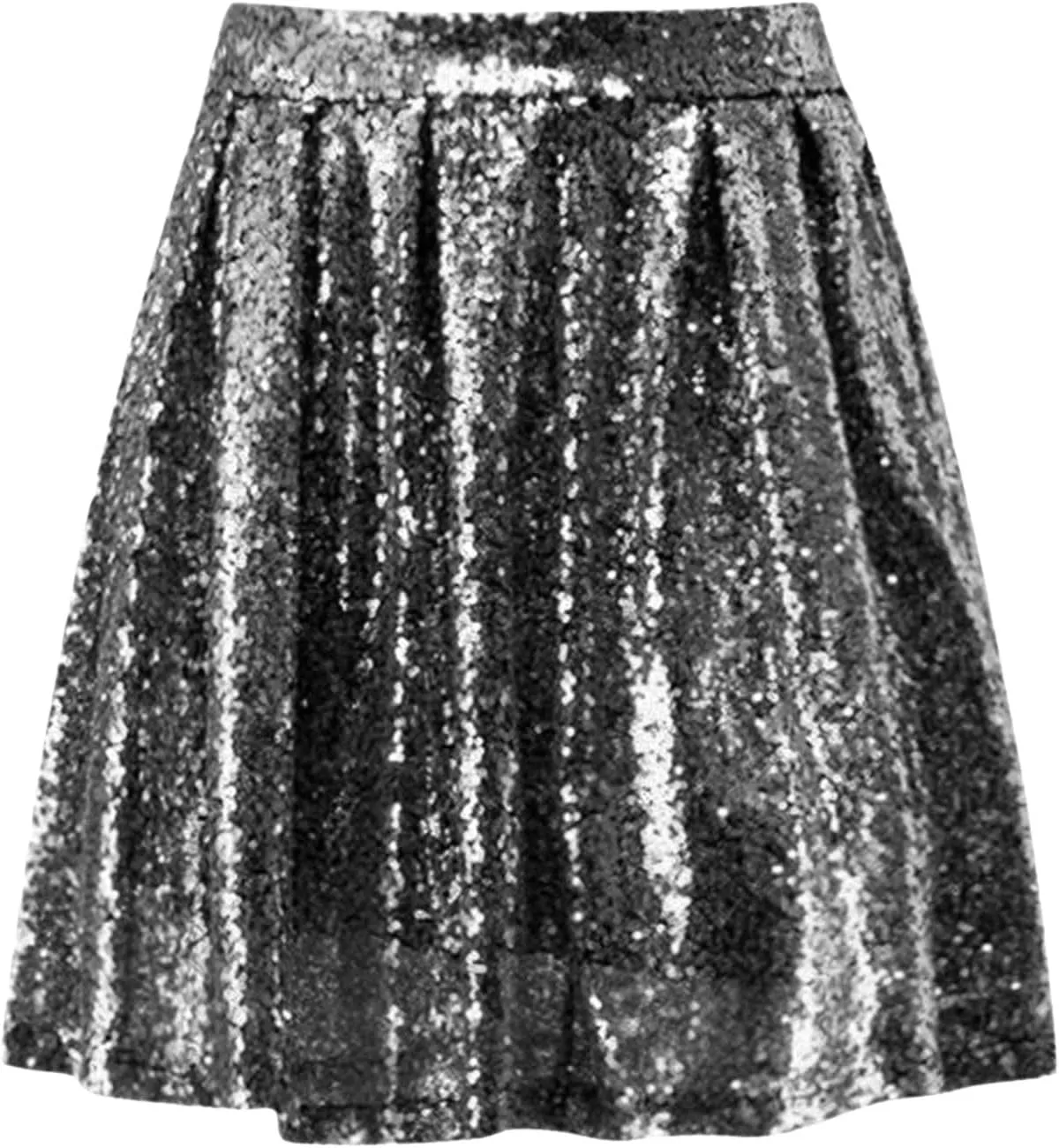 Women's Sequin Mini Skirt Sparkly High Waist Lined Layered Flared Pleated Glitter Night Out Party Short Skirts