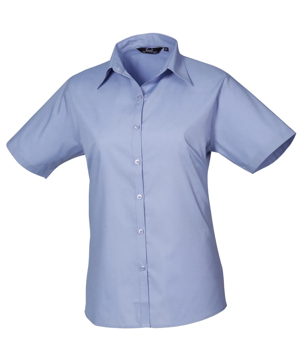 Womens short sleeve poplin blouse | Mid Blue