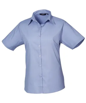 Womens short sleeve poplin blouse | Mid Blue