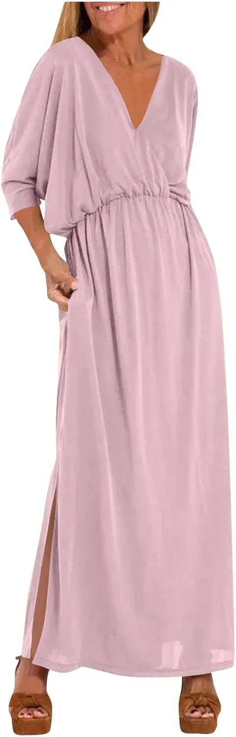 Women's Summer Casual Boho Dress Floral Print Ruffle Puff Short Sleeve Loose Midi Dresses Beach Cover Up S-XXL