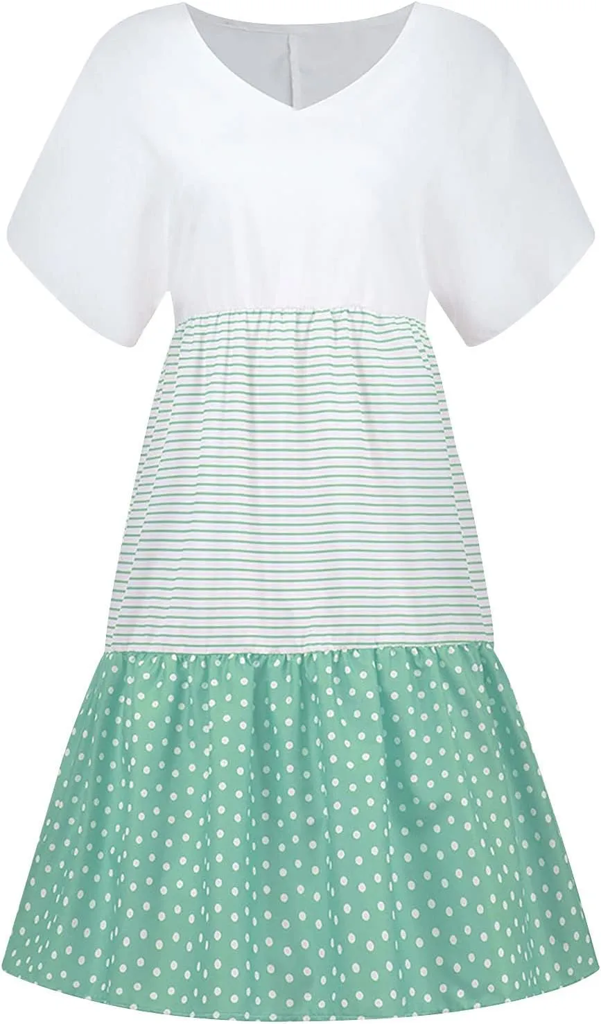 Womens Summer Ruffle Dresses Loose Flowy Mini Dress with Pockets Dressy Casaul Vacation Beach Sundress S-5XL