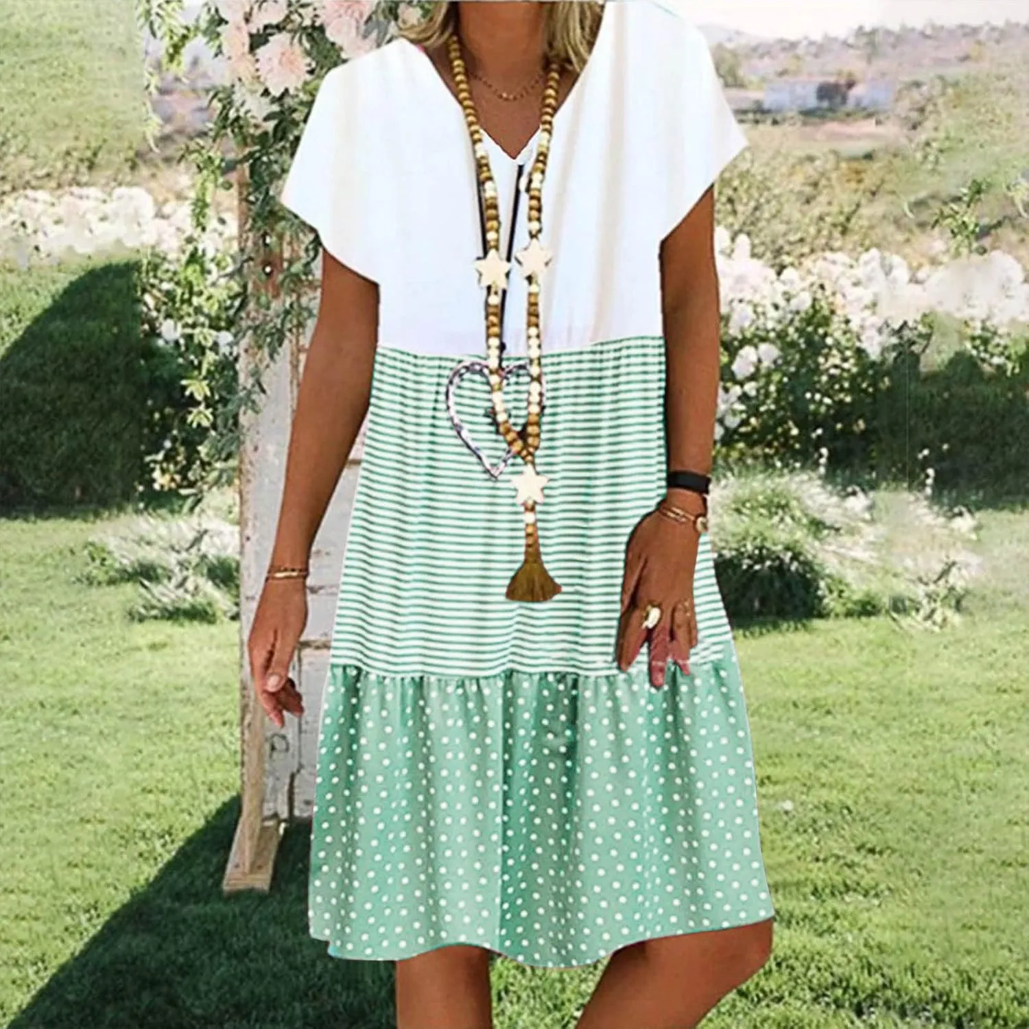 Womens Summer Ruffle Dresses Loose Flowy Mini Dress with Pockets Dressy Casaul Vacation Beach Sundress S-5XL