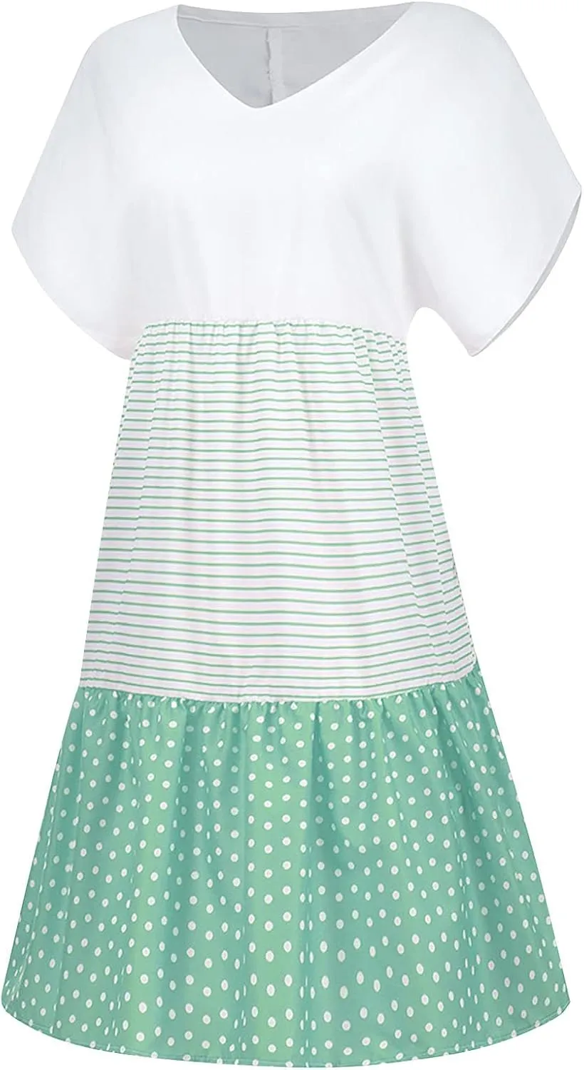 Womens Summer Ruffle Dresses Loose Flowy Mini Dress with Pockets Dressy Casaul Vacation Beach Sundress S-5XL