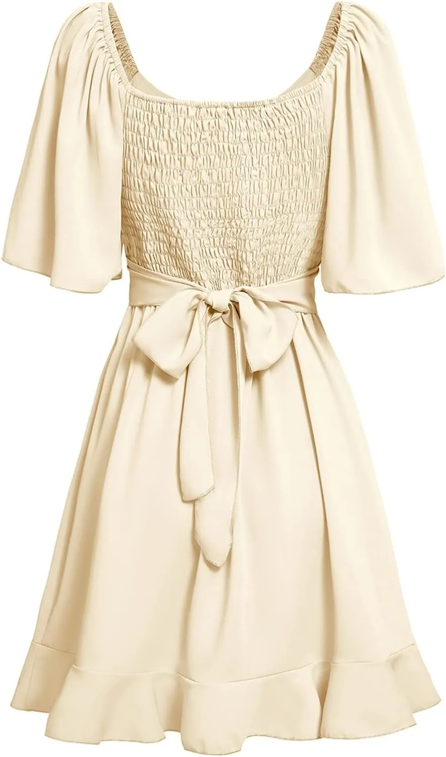 Women's Wrap V Neck Short Flared Sleeve Wedding Guest Dress Smocked Elastic Waist Tiered Belted Ruffle Hem Mini Dress 2025