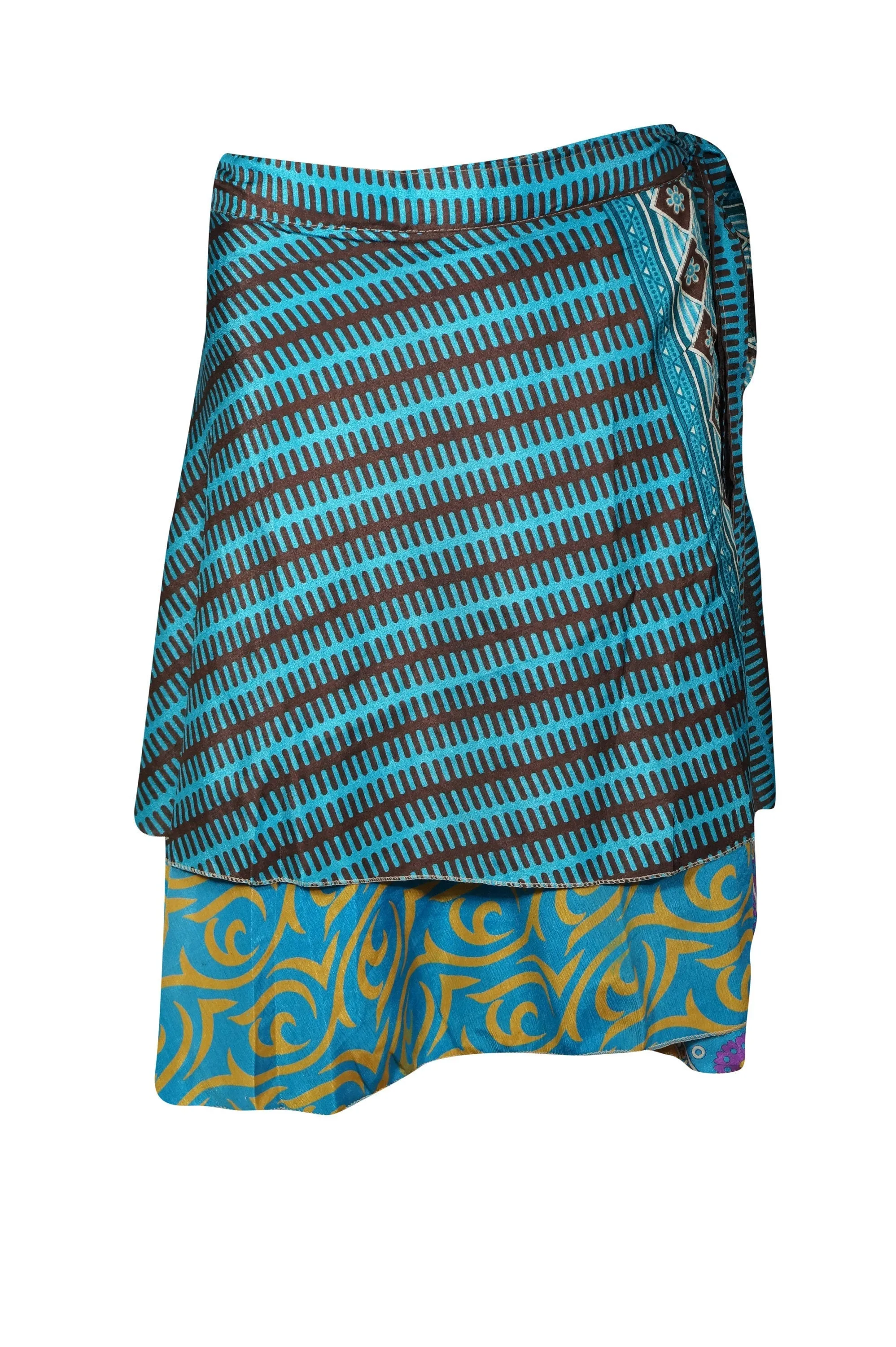 Wrap Skirt, Blue Orange Printed 2 Layer Reversible Size