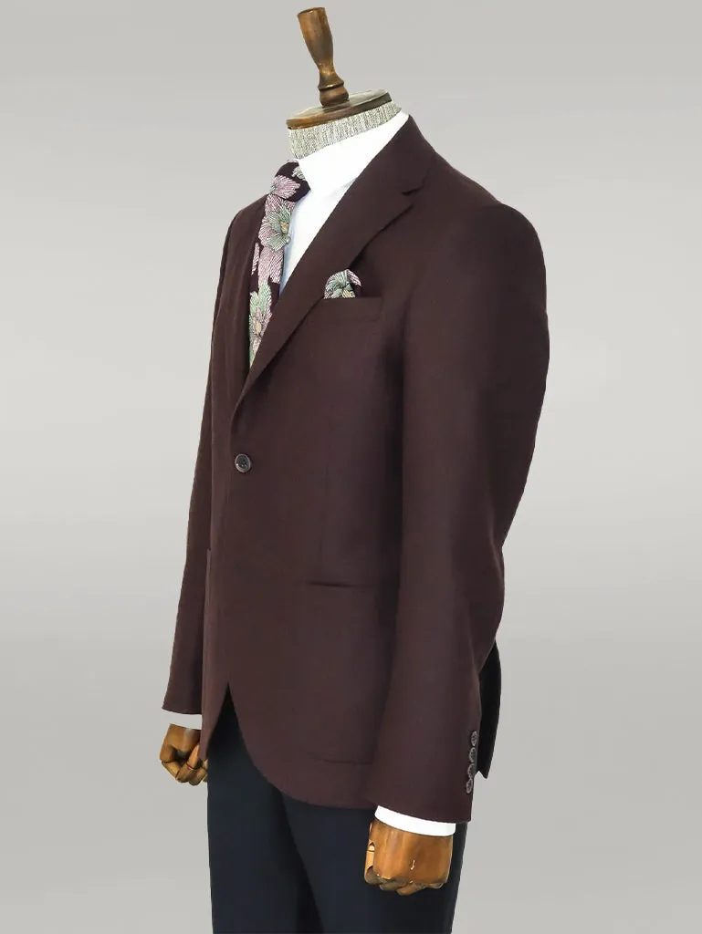 WSS Slim Fit Plain Wide Lapel Burgundy Men Wool Blazer  - Singen