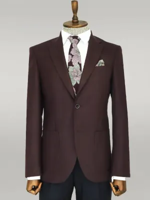 WSS Slim Fit Plain Wide Lapel Burgundy Men Wool Blazer  - Singen