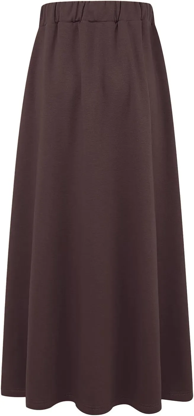 Ylingjun Womens Warm Fleece Lined Long Jersey Skirts Elastic Waist A Line Flared Winter Skirt