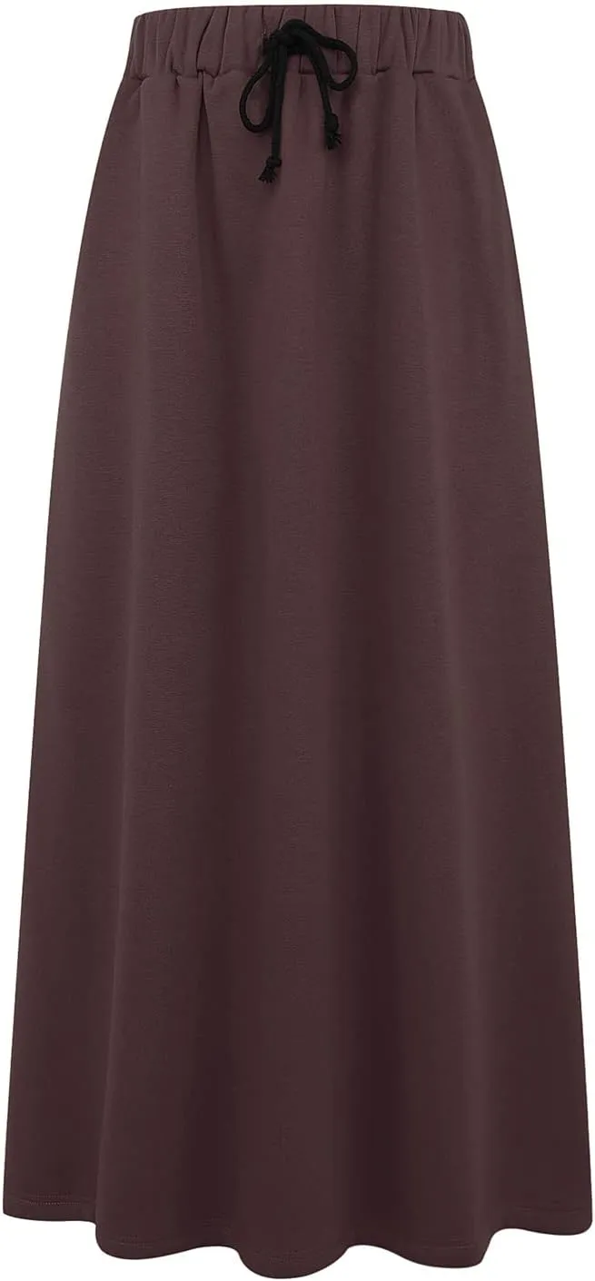 Ylingjun Womens Warm Fleece Lined Long Jersey Skirts Elastic Waist A Line Flared Winter Skirt